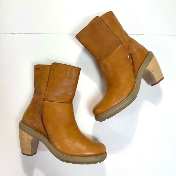 Camper 70s Retro Chunky Wood Heel Ankle Boot in Honey Tan Size 9 - Picture 7 of 11
